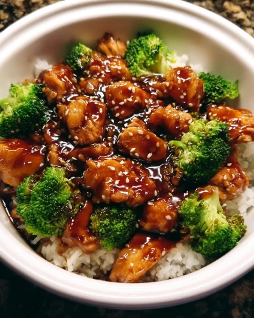 Delicious Dump and Go Crockpot Teriyaki Chicken dish served with rice and vegetables