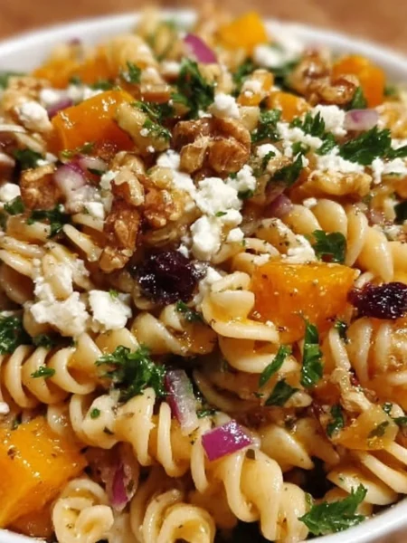 Vibrant Fall Harvest Pasta Salad with seasonal vegetables