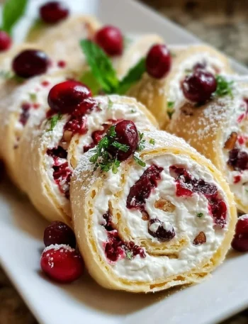 Festive Christmas Cranberry Roll Ups served on a holiday platter