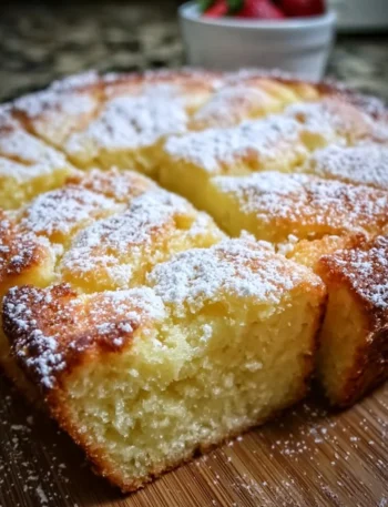 Slice of homemade French Butter Cake with a golden crust and soft texture