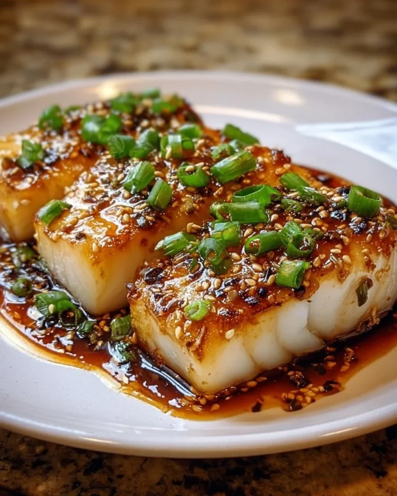 Delicious Ginger Soy Glazed Cod garnished with green onions