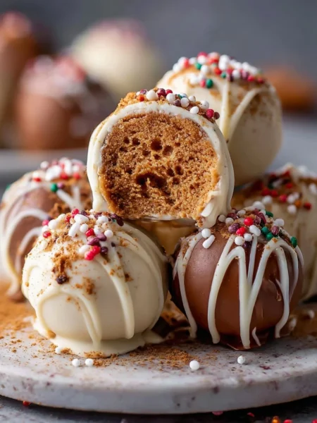 Delicious homemade Gingerbread Truffles decorated for the holidays