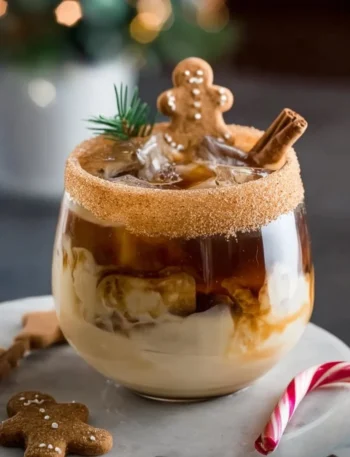A festive Gingerbread White Russian cocktail with a sprinkle of gingerbread spices.