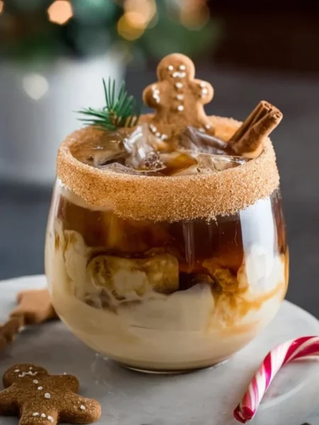 A festive Gingerbread White Russian cocktail with a sprinkle of gingerbread spices.