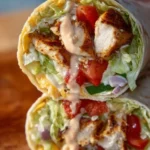 Grilled chicken wrap with chipotle mayo served on a plate