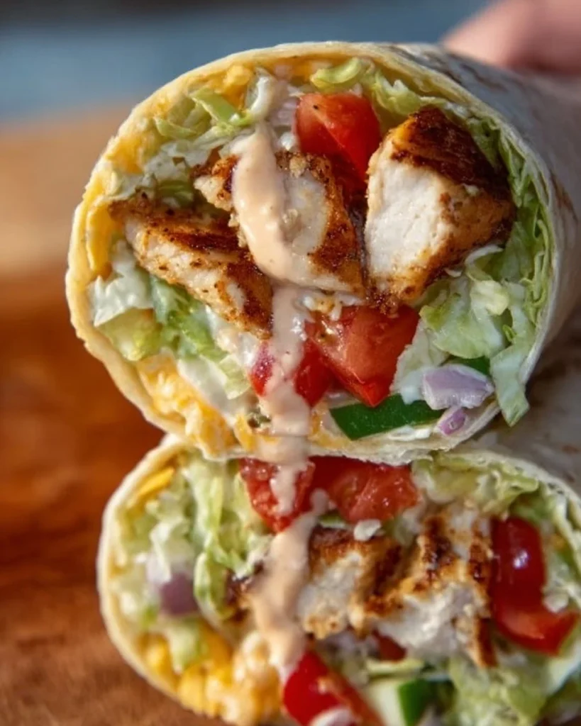 Grilled chicken wrap with chipotle mayo served on a plate