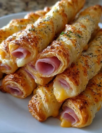 Ham and cheese sticks served on a plate, perfect for snacks or appetizers.