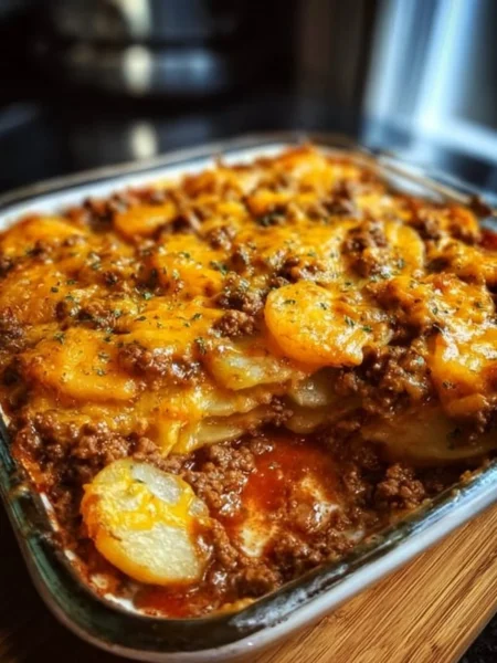 Delicious Hobo Casserole served in a baking dish with colorful vegetables.