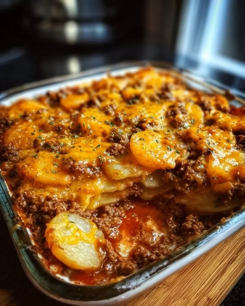 Delicious Hobo Casserole served in a baking dish with colorful vegetables.