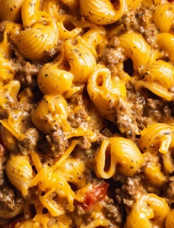 Bowl of homemade Hamburger Helper with ground beef and pasta
