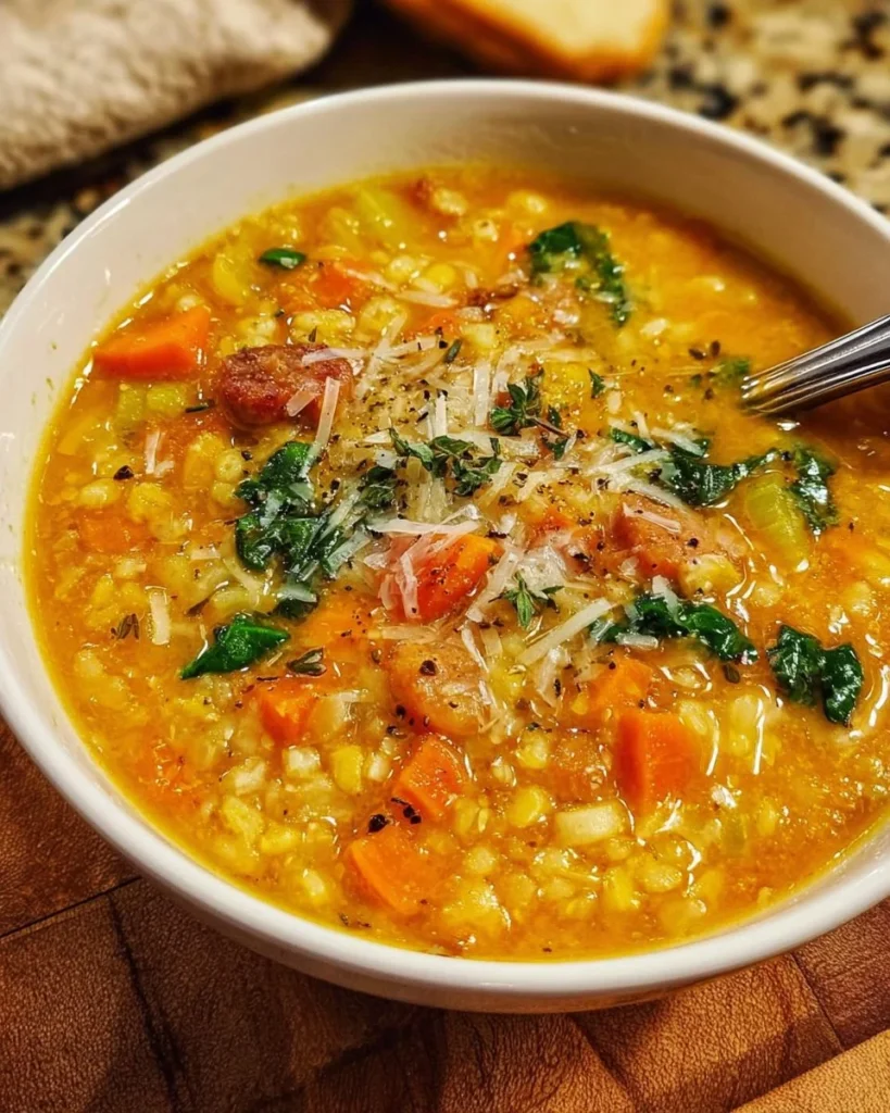 Delicious bowl of Italian Penicillin Soup garnished with herbs and spices.