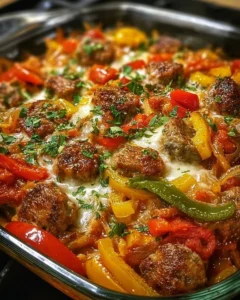 Italian Sausage and Pepper Casserole topped with herbs and spices