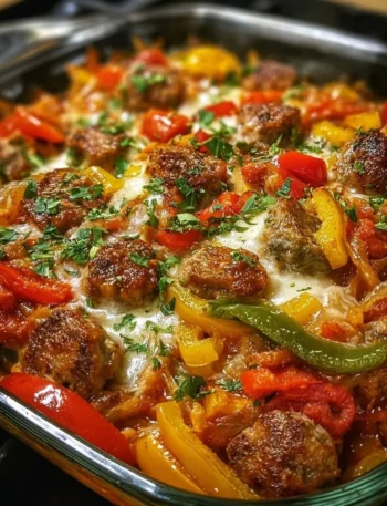 Italian Sausage and Pepper Casserole topped with herbs and spices