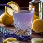 Lavender Lemon Drop Martini garnished with fresh lavender sprigs and lemon slices