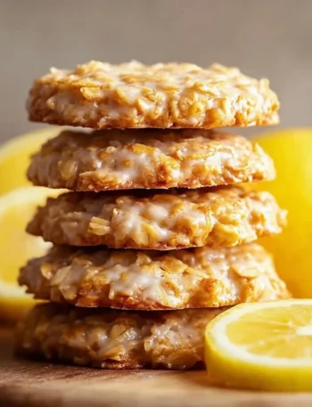 Lemon oatmeal no-bake cookies on a plate, ideal for a sweet treat.