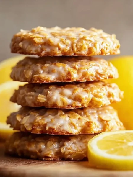 Lemon oatmeal no-bake cookies on a plate, ideal for a sweet treat.