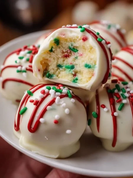 Delicious Little Debbie Christmas Tree Cake Truffles with festive decorations
