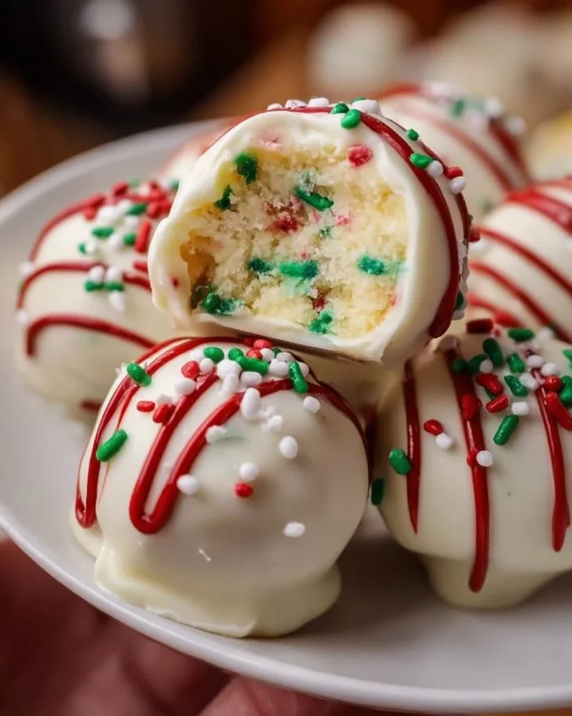 Delicious Little Debbie Christmas Tree Cake Truffles with festive decorations