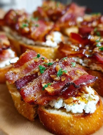 Million Dollar Bacon Crostini topped with crispy bacon, herbs, and cheese