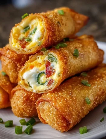 Mini Jalapeño Popper Egg Rolls served on a plate, garnished with dipping sauce