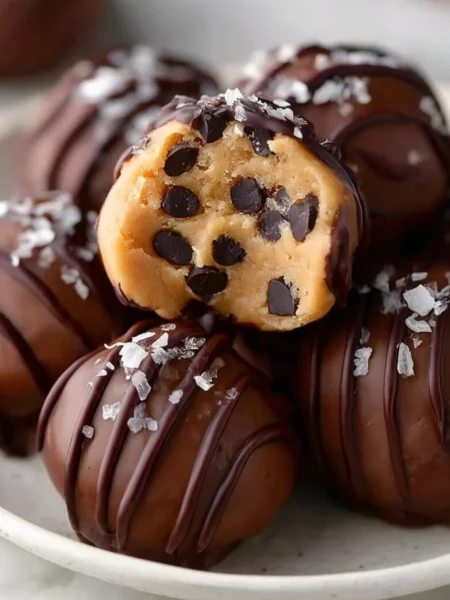 Delicious no-bake cookie dough bites ready to enjoy, perfect for cookie dough lovers.