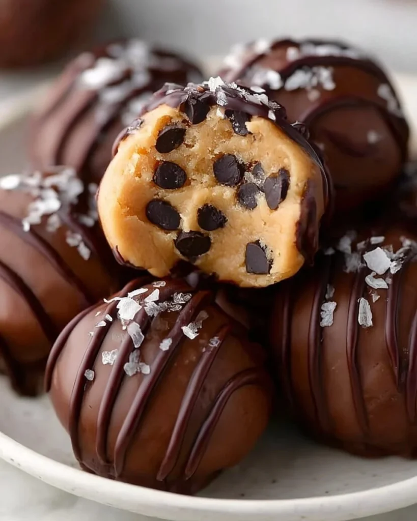 Delicious no-bake cookie dough bites ready to enjoy, perfect for cookie dough lovers.