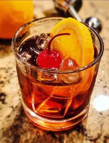 Perfect bourbon old fashioned cocktail served in a glass with a twist of orange
