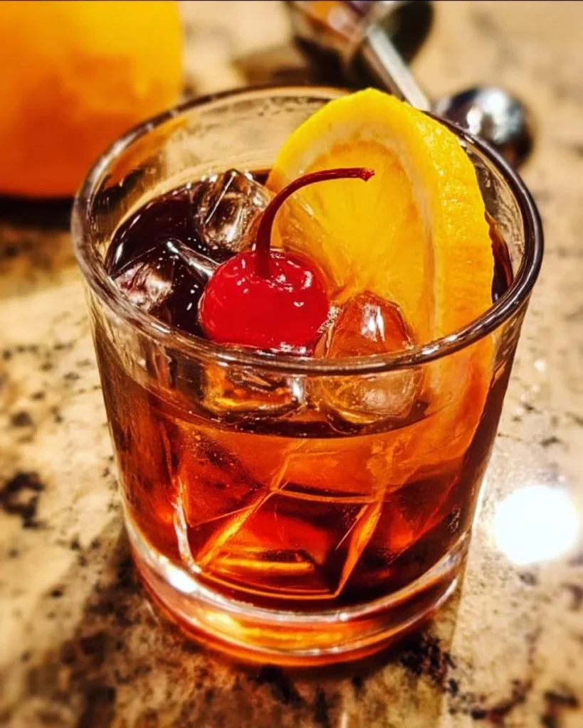 Perfect bourbon old fashioned cocktail served in a glass with a twist of orange