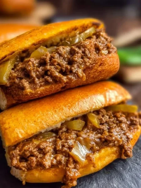 Philly Cheesesteak Sloppy Joes served with toppings and fresh ingredients