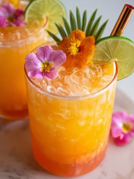 Pineapple Mango Rum Punch in a glass, perfect for parties