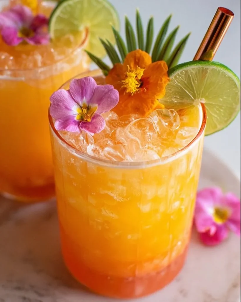 Pineapple Mango Rum Punch in a glass, perfect for parties