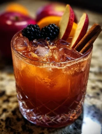 Poisoned Apple Cider Cocktail garnished with spooky elements for Halloween