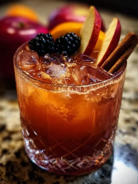 Poisoned Apple Cider Cocktail garnished with spooky elements for Halloween