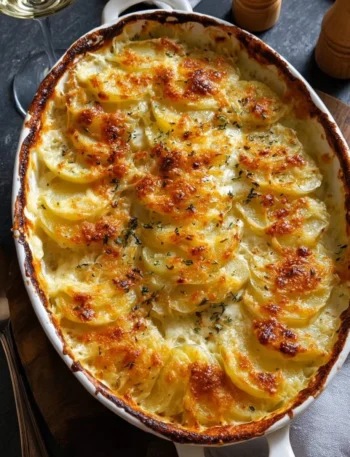 Deliciously creamy potatoes au gratin baked to perfection
