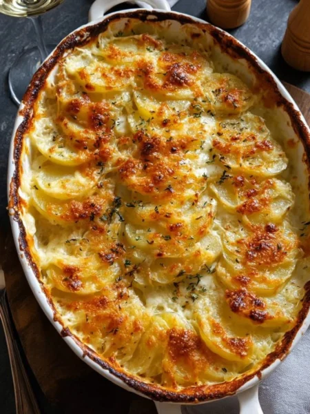 Deliciously creamy potatoes au gratin baked to perfection