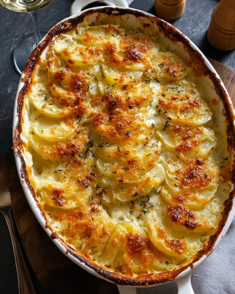 Deliciously creamy potatoes au gratin baked to perfection