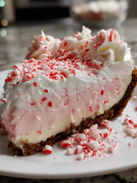 Delicious Quick Christmas Peppermint Pie ready for the holiday season