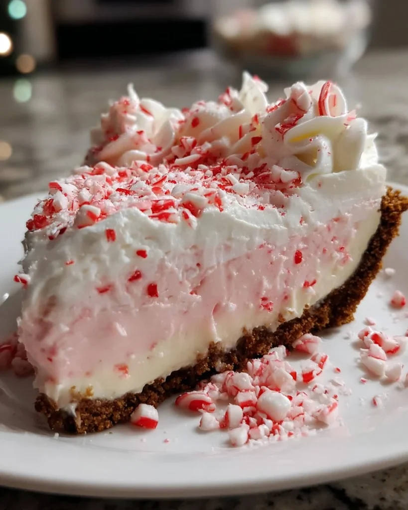 Delicious Quick Christmas Peppermint Pie ready for the holiday season