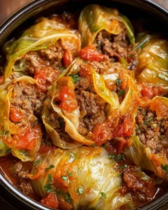 Delicious slow cooker unstuffed cabbage rolls served on a plate