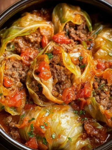 Delicious slow cooker unstuffed cabbage rolls served on a plate