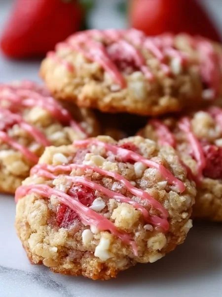 Delicious homemade Strawberry Crunch Cookies on a plate