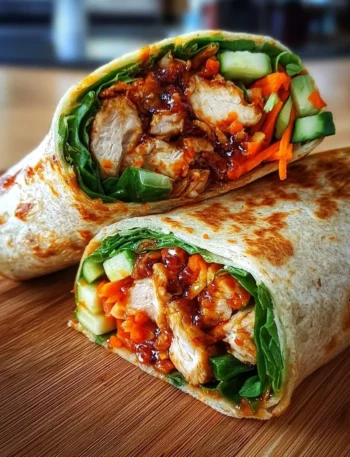 Delicious sweet chili chicken wraps served on a plate, ready to enjoy