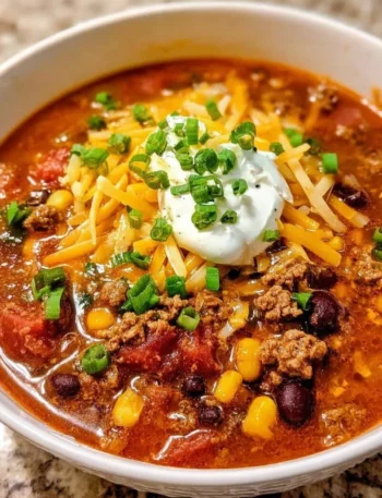 Delicious bowl of Taco Soup topped with cheese and cilantro