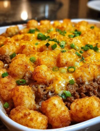 Delicious Tater Tot Casserole served in a baking dish