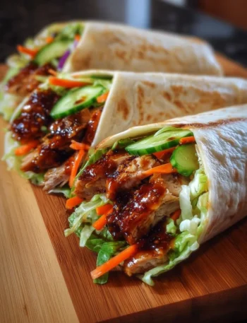 Delicious teriyaki chicken wrap with savory sauce and fresh vegetables