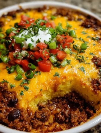 Delicious Texas Tamale Pie served in a colorful dish with toppings