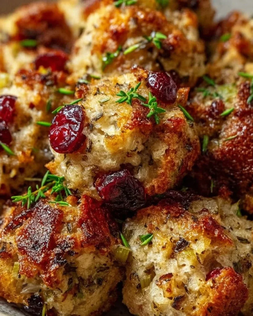 Delicious Thanksgiving stuffing balls served on a festive table