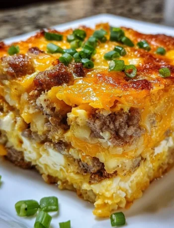 Delicious ultimate overnight breakfast casserole topped with herbs and cheese