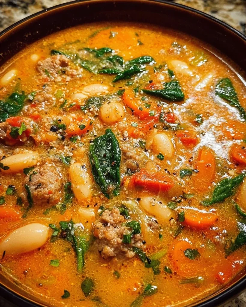 Bowl of Tuscan White Bean Soup garnished with herbs and served with bread