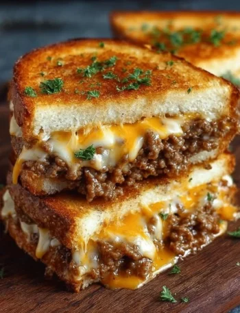 Ultimate Cheesy Ground Beef Melt with melted cheese and seasoned beef in a bun.